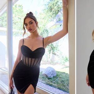 Windsor Black Velvet and Mesh Dress